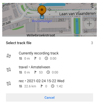 Select Track to add Waypoint Android