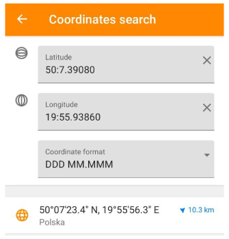 Search Coordinates Android