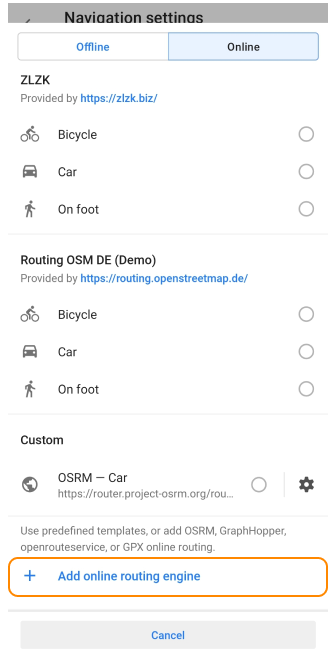 Custom online routing Android