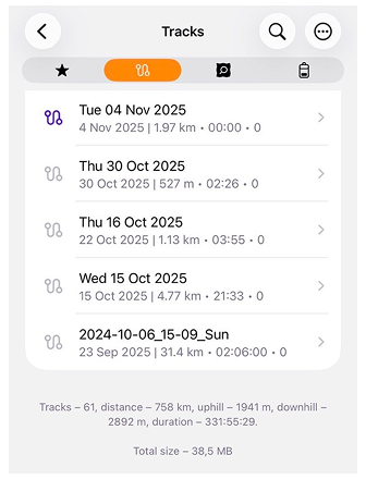 My Places with tracks in iOS