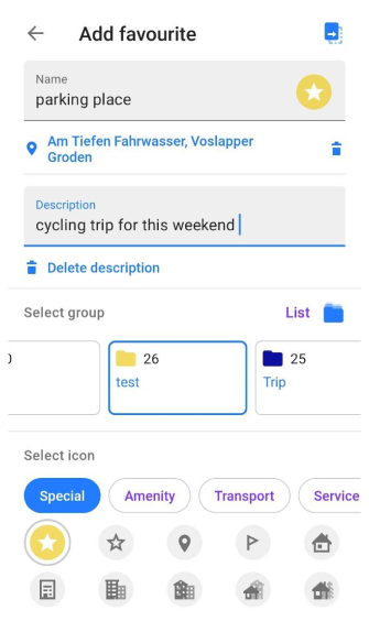 Favorite add menu Android