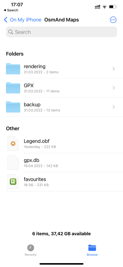 Files app with OsmAnd folder