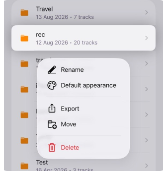 Context menu of a track in iOS