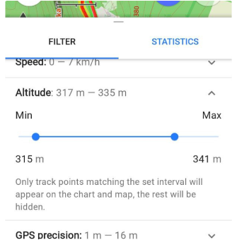 GPS filter altitude numbers Android