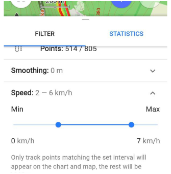 GPS filter speed numbers Android