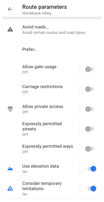 Horse routing settings Android 1