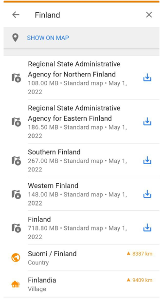 Map download buttons, directly from Search results