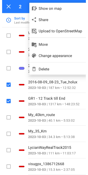 My places tracks sort function Android