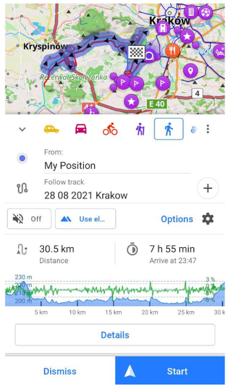 Navigation by track screen Android