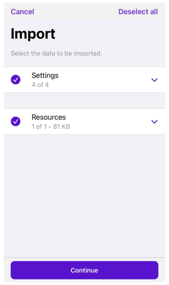 Profiles Actions Import iOS