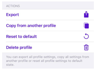 Profiles Actions Settings iOS