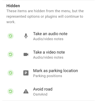 Profile Configure map menu Reset Android