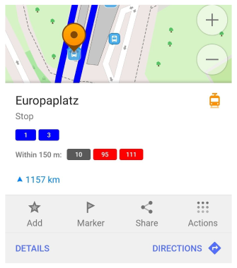 Public transport Route menu Android
