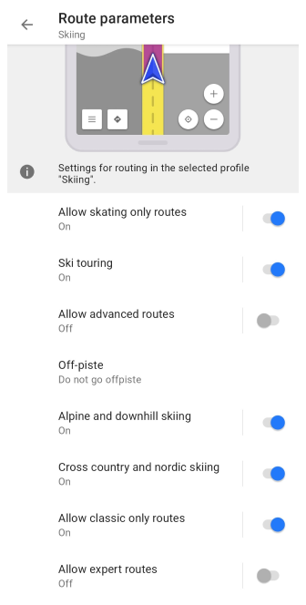 Ski routing settings Android 1