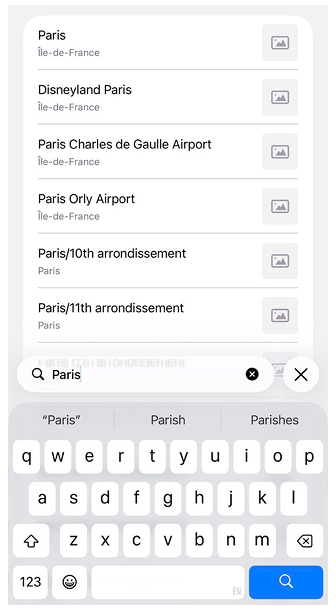 Travel guides search menu