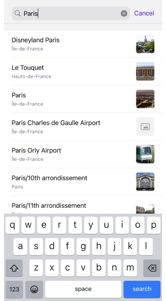 Travel guides search menu