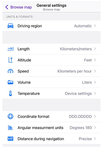 Profiles General Settings Units &amp; formats iOS
