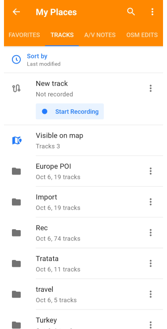 My Places with tracks in Android