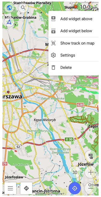 Menú contextual del widget