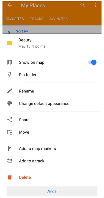 Funkcje folderu ulubionych android