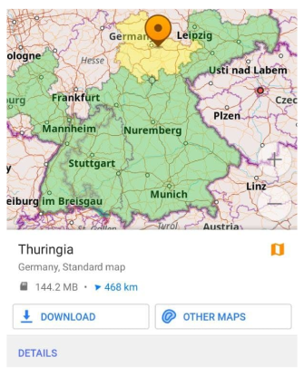 Um toque curto no mapa mundi permite baixar o mapa da região