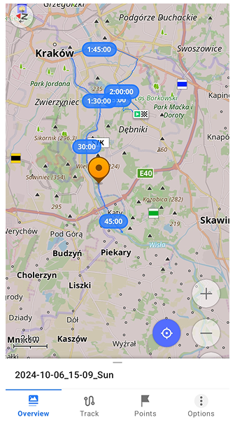 خريطة تقسيم المسار حسب الوقت