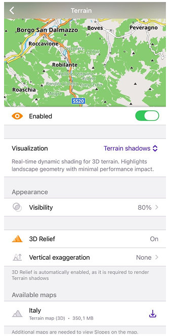 ظلال التضاريس على iOS