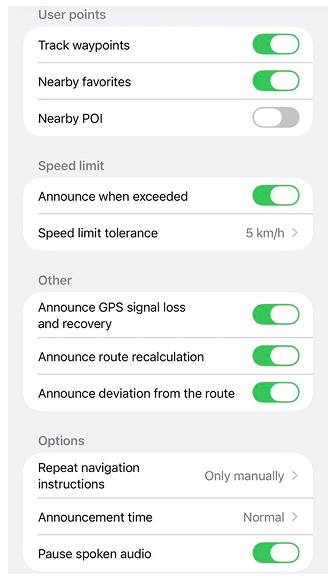 إعدادات الملاحة الصوتية في iOS
