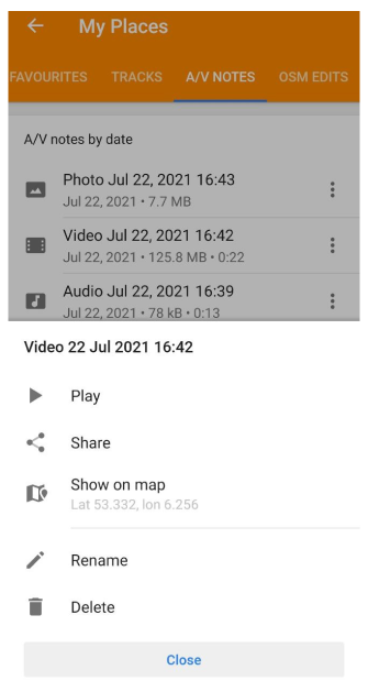 Audio video plugin My places menu actions