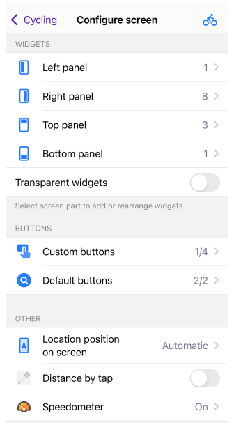Configure screen menu