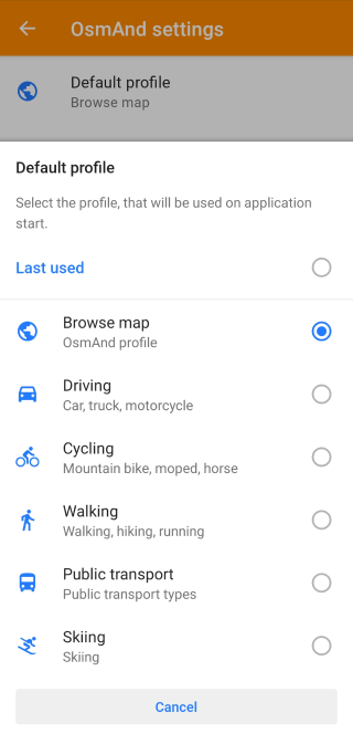 General Settings Default profile Android