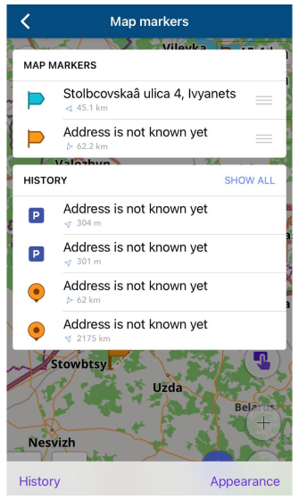 Map markers menu iOS