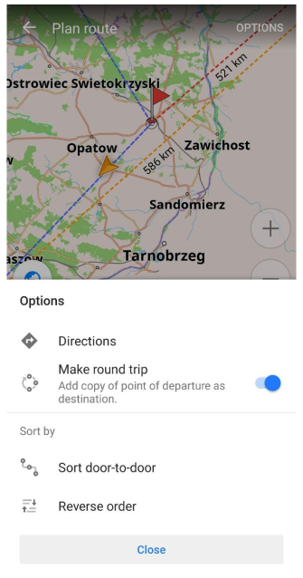 Map markers Plan Route Options Android