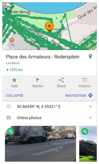 Mapillary plugin Map Context menu Android