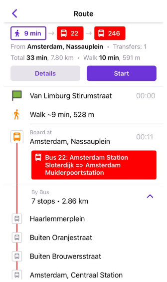 avigation public transport stops list iOS