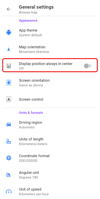 Display position Android