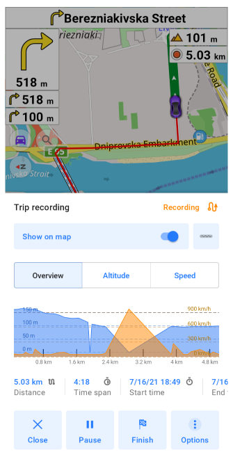 Overview trip recording Android