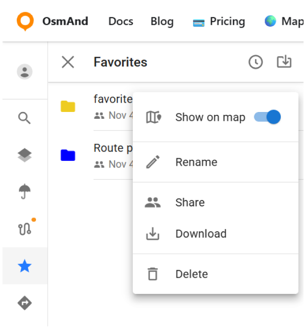 OsmAnd Web Cloud Favoriten bearbeiten