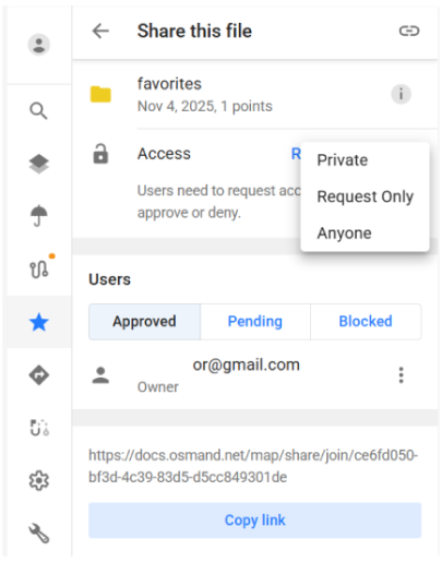 OsmAnd Web Cloud Favoriten teilen