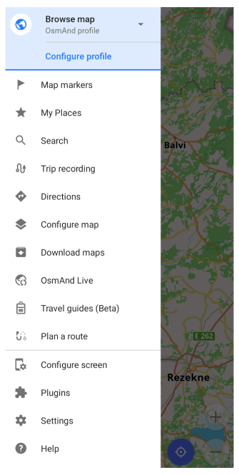 Hauptmenü Android