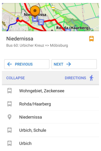 Liste der öffentlichen Verkehrsmittel Routen Android