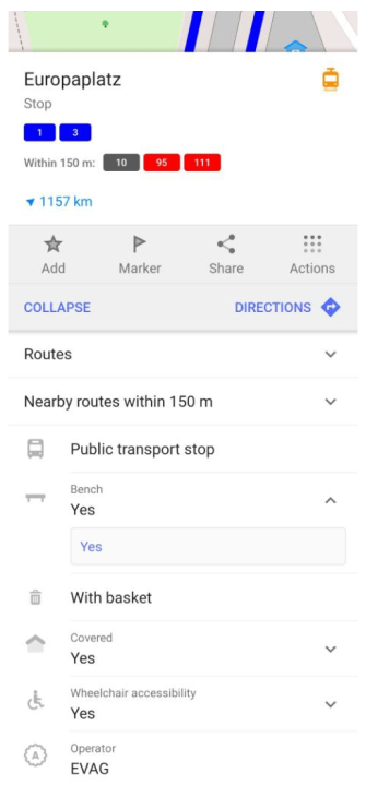 Details im Kontextmenü Öffentliche Verkehrsmittel Android