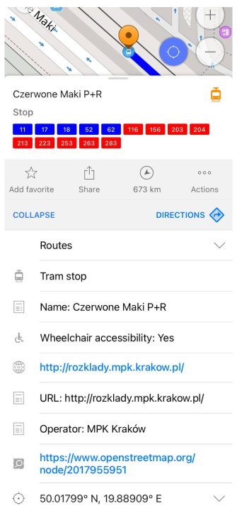 Details im Kontextmenü Öffentliche Verkehrsmittel iOS