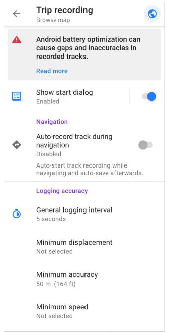 Routenaufzeichnung in Android konfigurieren
