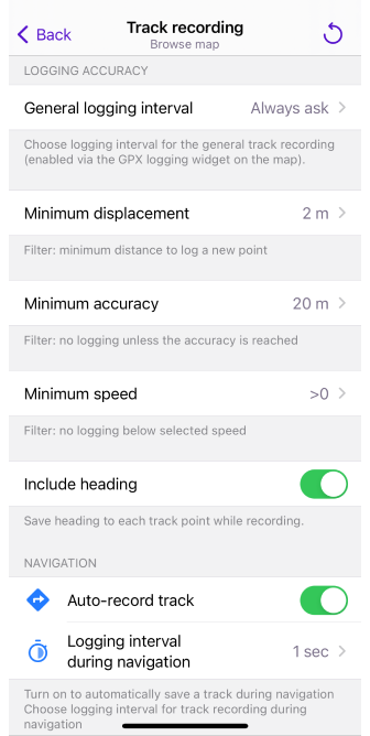 Routenaufzeichnung in iOS konfigurieren