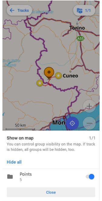 Track Menü Gruppe Karte Android