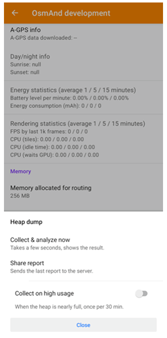 Panel de volcado de montón Android