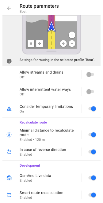 Paramètres de navigation en bateau Android