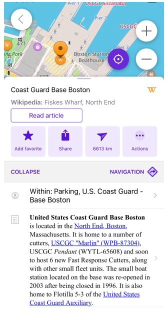 POI Wikipedia français en anglais sur iOS