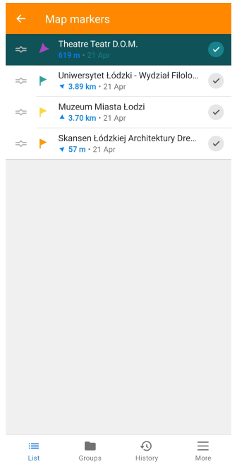 Liste de marqueurs Android